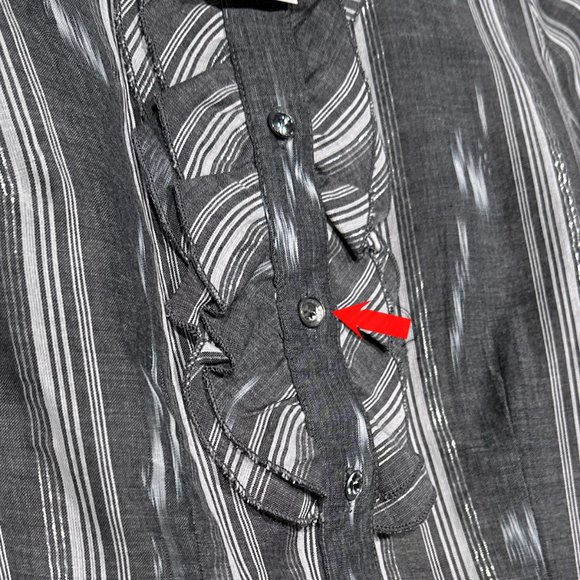 Style & Co Petite Gray Button Down Ruffle Bling Metallic Thread Stripes Size 4P - Picture 5 of 16